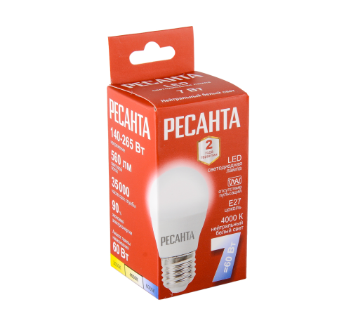 Лампа светодиодная Ресанта LL-R-G45-7W-230-4K-E27 Лампа светодиодная Ресанта LL-R-G45-7W-230-4K-E27
