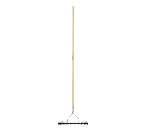 Грабли двусторонние аэраторные, стальные, зубъя 11/21шт, 340 мм, деревянный черенок, BASE Palisad