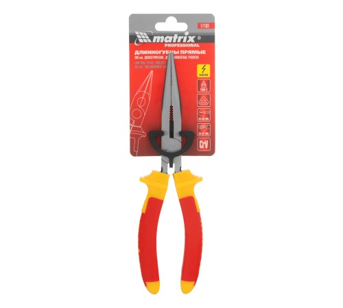 Длинногубцы прямые Insulated, 200 мм, двухкомпонентные рукоятки Matrix Professional Длинногубцы прямые Insulated, 200 мм, двухкомпонентные рукоятки Matrix Professional
