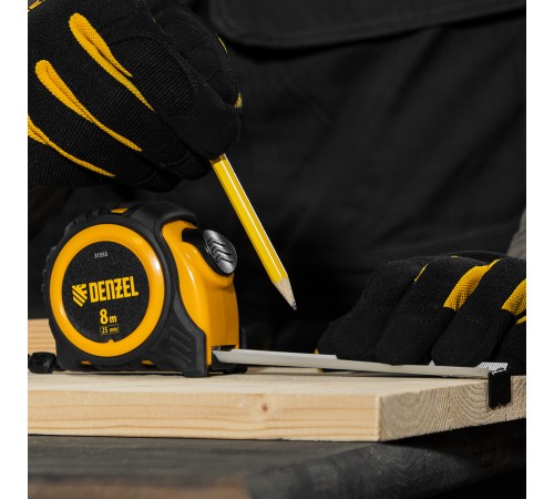 Рулетка 8м х 25мм, обрезиненный корпус, автоматическая фиксация Denzel Рулетка 8м х 25мм, обрезиненный корпус, автоматическая фиксация Denzel