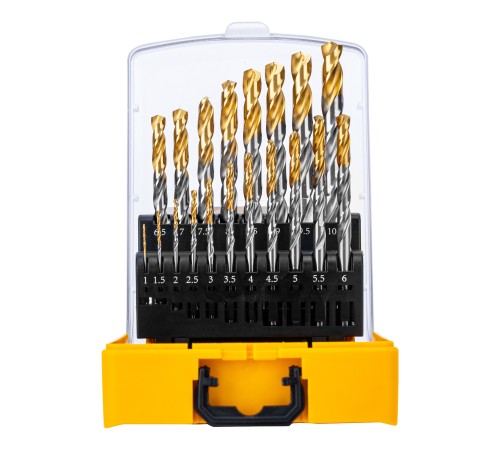 Набор сверл по металлу, 1-10 мм, Р6М5-TiN, Golden Tip, 19 шт Denzel
