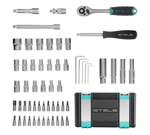Набор инструментов, 1/4, CrV, пластиковый кейс, 57 предметов Stels