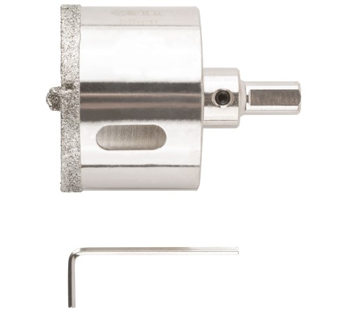 Коронка кольцевая по керамограниту, камню и кафелю алмазная с центровочным сверлом 55х70 мм FIT IT Коронка кольцевая по керамограниту, камню и кафелю алмазная с центровочным сверлом 55х70 мм FIT IT