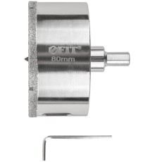 Коронка кольцевая по керамограниту, камню и кафелю алмазная с центровочным сверлом 80х70 мм FIT IT Коронка кольцевая по керамограниту, камню и кафелю алмазная с центровочным сверлом 80х70 мм FIT IT
