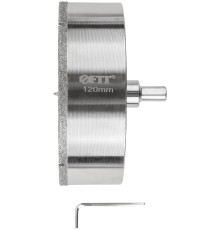 Коронка кольцевая по керамограниту, камню и кафелю алмазная с центровочным сверлом 120х70 мм FIT IT Коронка кольцевая по керамограниту, камню и кафелю алмазная с центровочным сверлом 120х70 мм FIT IT