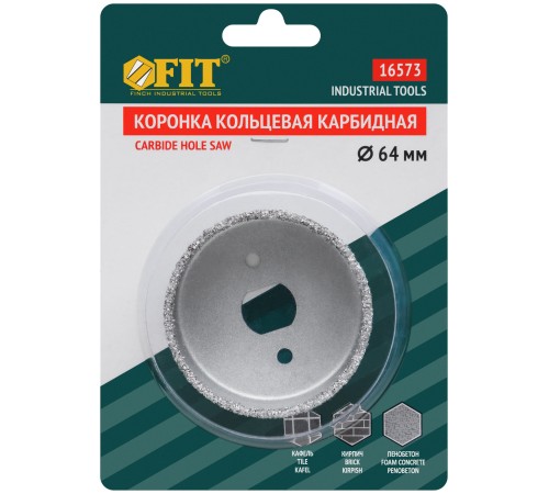 Коронка кольцевая по кафелю карбидная, глубина пропила 25 мм, 64 мм FIT IT Коронка кольцевая по кафелю карбидная, глубина пропила 25 мм, 64 мм FIT IT