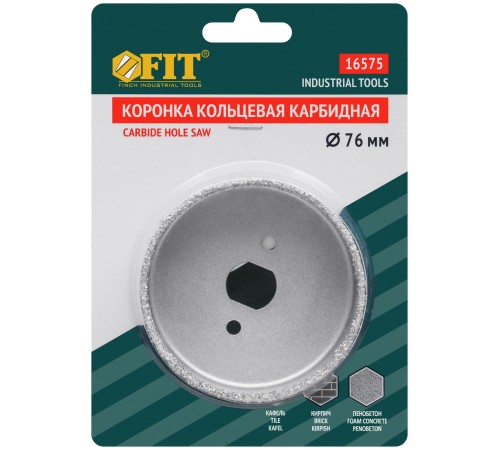 Коронка кольцевая по кафелю карбидная, глубина пропила 25 мм, 76 мм FIT IT