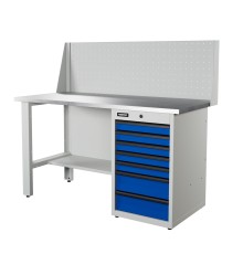 RUNTEC RTI15Z-TI7-NI-P15-5005(7035) Верстак серии Industrial, 1500 мм, оцинк, тумба с 7-ю ящиками, экран 500, синий (светло-серый) RAL 5005 (7035)