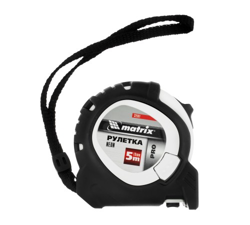 Рулетка Neon,5 м x 19 мм,обрезиненный корпус,3 фиксации,Pro Matrix