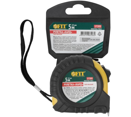 Рулетка прорезиненный корпус "Хард" 5 м x 19 мм FIT IT