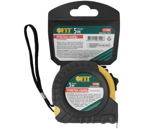 Рулетка прорезиненный корпус "Хард" 5 м x 25 мм FIT IT