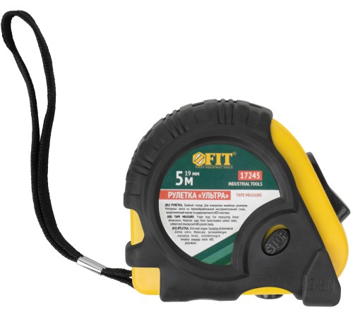 Рулетка прорезинен. корпус, тройной стопор "Ультра" 5 м x 19 мм FIT IT