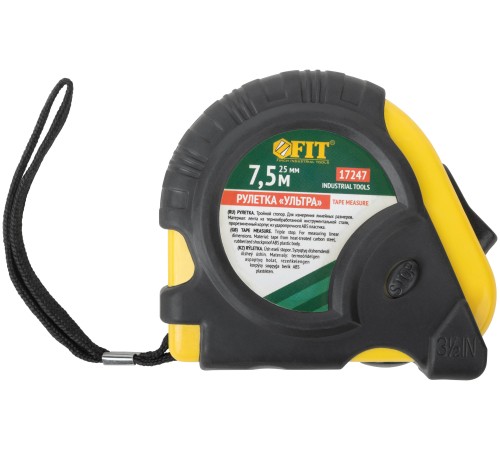Рулетка прорезинен. корпус, тройной стопор "Ультра" 7,5 м x 25 мм FIT IT