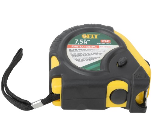 Рулетка прорезинен. корпус, тройной стопор "Ультра" 7,5 м x 25 мм FIT IT