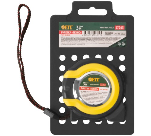 Рулетка прорезиненный корпус, двойной стопор "Техно"  3 м x 16 мм FIT IT