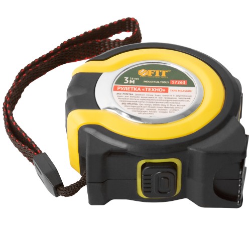 Рулетка прорезиненный корпус, двойной стопор "Техно"  3 м x 16 мм FIT IT