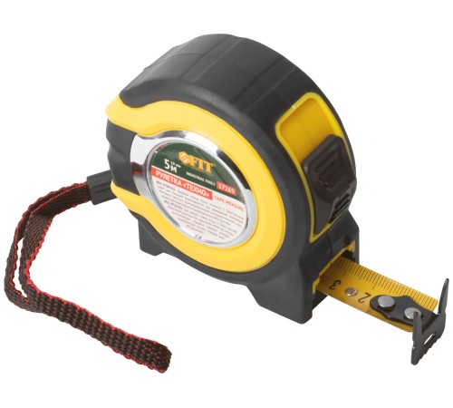 Рулетка прорезиненный корпус, двойной стопор "Техно"  5 м x 19 мм FIT IT