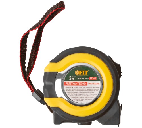 Рулетка прорезиненный корпус, двойной стопор "Техно"  5 м x 19 мм FIT IT