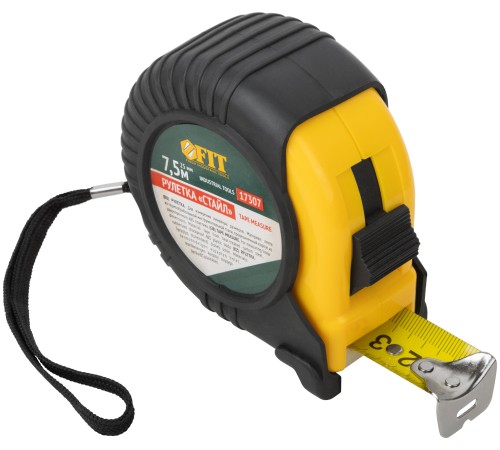 Рулетка Профи, прорезиненный корпус "Стайл" 7,5 м x 25 мм FIT IT