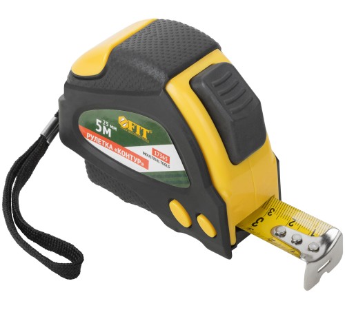 Рулетка "Контур" с автостопом, прорезиненный корпус 5 м x 25 мм FIT IT