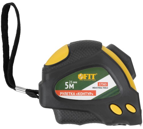 Рулетка "Контур" с автостопом, прорезиненный корпус 5 м x 25 мм FIT IT