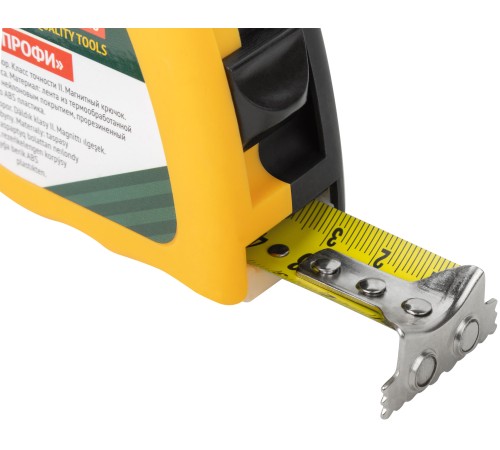 Рулетка Профи, калибр.лента, нейл.покр., магн.крючок, эласт.корпус черн-желт., двойн.стопор 7,5 м х 25 мм FIT HQ