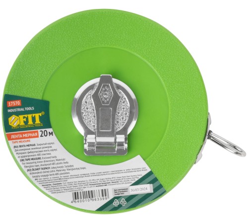 Рулетка, фибергласовая лента, зеленый пластиковый корпус 20 м FIT IT
