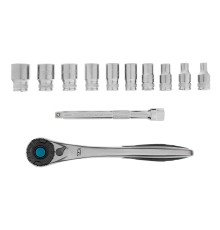 Набор торцевых головок, трещотка 120 зубьев, 1/4", CrV, 12 предметов Gross
