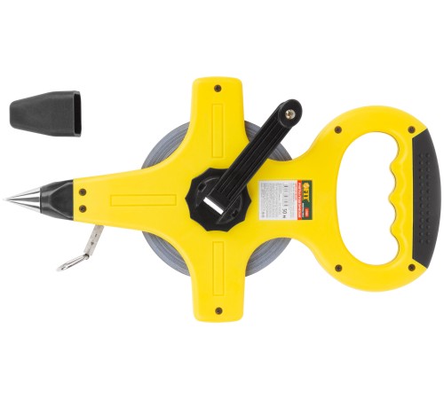 Рулетка геодезическая, стальная лента, желтый открытый пластиковый корпус, прорезиненная ручка 50 м FIT IT