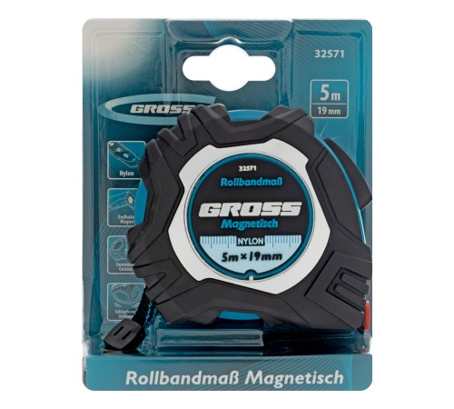 Рулетка Magnetisch 5 м х 19 мм,обрезиненный корпус,автоматическая фиксация,Нейлоновое покрытиеытие,зацеп с магнитом Gross Рулетка Magnetisch 5 м х 19 мм,обрезиненный корпус,автоматическая фиксация,Нейлоновое покрытиеытие,зацеп с магнитом Gross