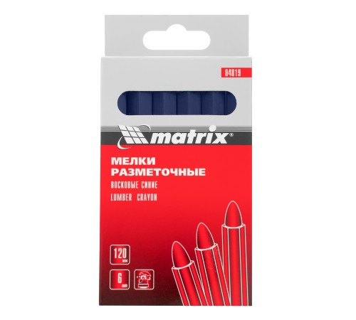 Мелки разметочные восковые синие, 120 мм, коробка 6 шт Matrix