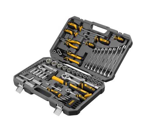 Набор инструментов, 1/2", 1/4", CrV, S2, пластиковый кейс, 84 предмета Denzel