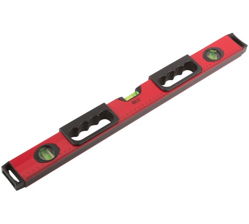 Уровень "Бизон", 3 глазка, красный корпус, магнитная полоса, ручки, шкала 600 мм FIT IT
