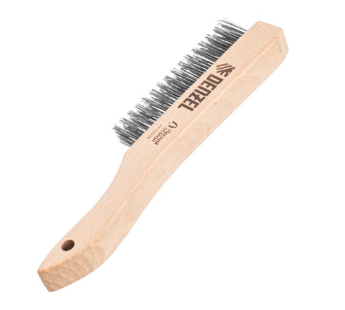 Щетка зачистная 4-х рядная, прямая проволока из нержавеющей стали с деревянной ручкой, EFP// Denzel