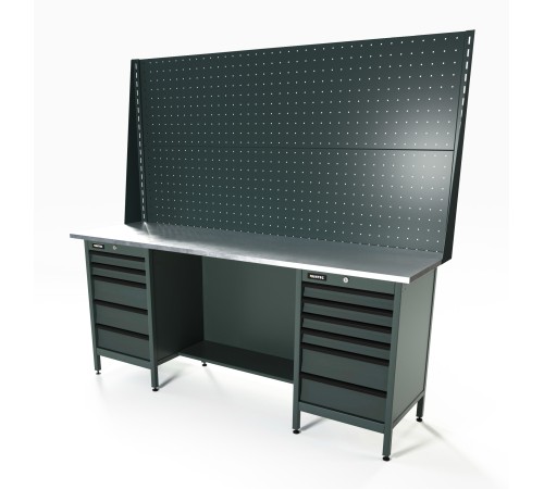 RUNTEC RTS20Z-TS5-TS6-P20-P20-7016 Верстак серии Standart, 2000 мм, оцинк, тумба с 5-ю ящиками + тумба с 6-ю ящиками, экран 1000, серый RAL 7016