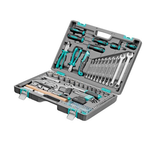 Набор инструментов, 1/2", 1/4", CrV, пластиковый кейс 98 предметов Stels Набор инструментов, 1/2", 1/4", CrV, пластиковый кейс 98 предметов Stels