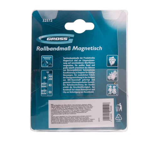 Рулетка Magnetisch 5 м х 25 мм,обрезиненный корпус,автоматическая фиксация,Нейлоновое покрытиеытие,зацеп с магнитом Gross Рулетка Magnetisch 5 м х 25 мм,обрезиненный корпус,автоматическая фиксация,Нейлоновое покрытиеытие,зацеп с магнитом Gross