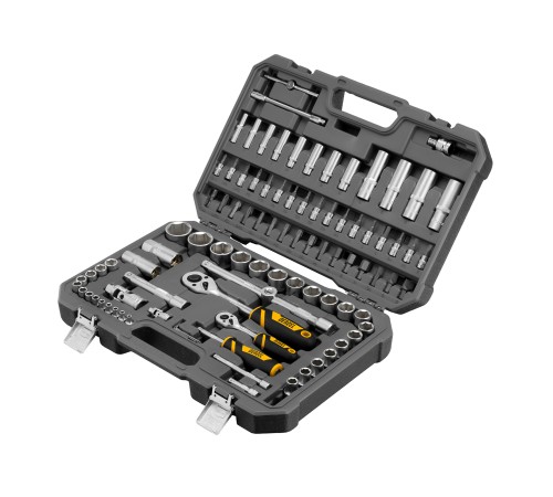 Набор инструментов, 1/2", 1/4", CrV, S2, пластиковый кейс, 94 предмета Denzel