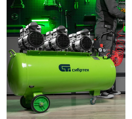 Компрессор безмаслянный малошумный МБ 2250/100, 2250 Вт, 100л, 400 л/мин// Сибртех