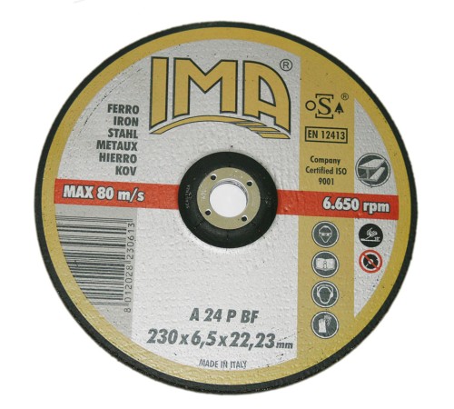 Абразивный шлифовальный диск IMA по металлу 230х6,5х22,23мм A24P изогнутый Абразивный шлифовальный диск IMA по металлу 230х6,5х22,23мм A24P изогнутый