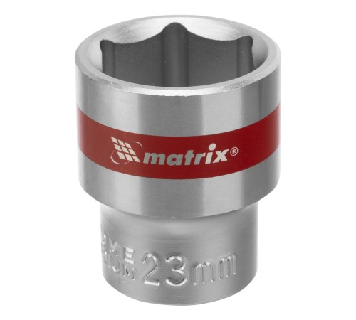 Головка торцевая, 23 мм, шестигранная, CrV, под квадрат 1/2, хромированная Matrix