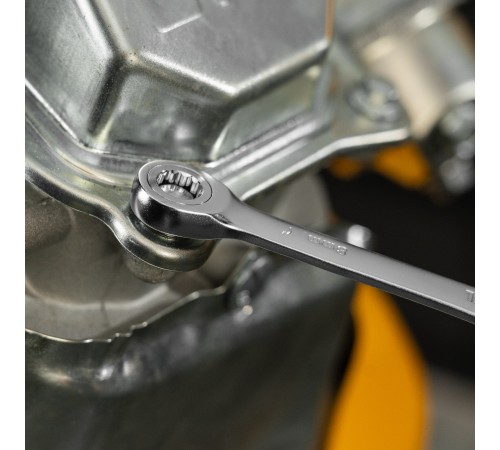 Ключ комбинированный трещоточный, 8 мм, CrV, матовый хром Denzel