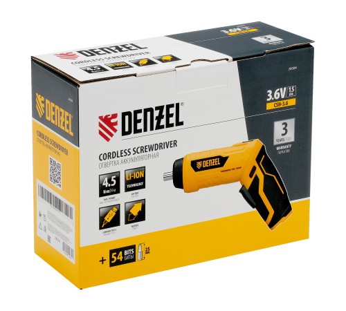 Отвертка аккумуляторная CSH-3.6, 54 биты, Li-Ion, 3,6 В// Denzel