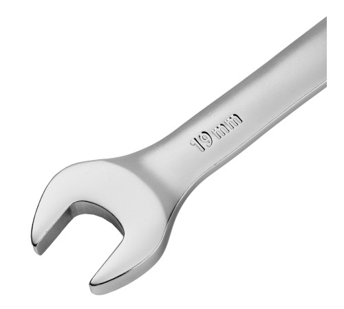 Ключ комбинированный трещоточный, 19 мм, CrV, матовый хром Denzel