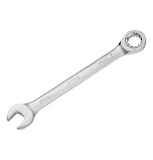 Ключ комбинированный трещоточный, 19 мм, CrV, матовый хром Denzel