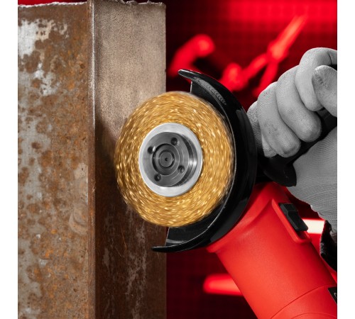 Щетка для УШМ, 100 мм, посадка 22.2 мм, плоская, латунированная витая проволока Matrix