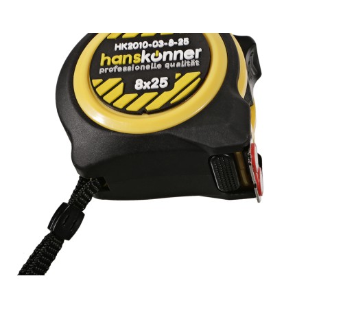 Рулетка 8x25мм, 2 стопа, компактный корпус, мощный магнит, Hanskonner