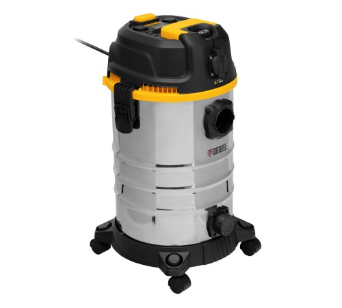 Пылесос строительный RVC30, 1400 Вт, бак 30 л, шланг 3 м, розетка с автосинхр. Denzel