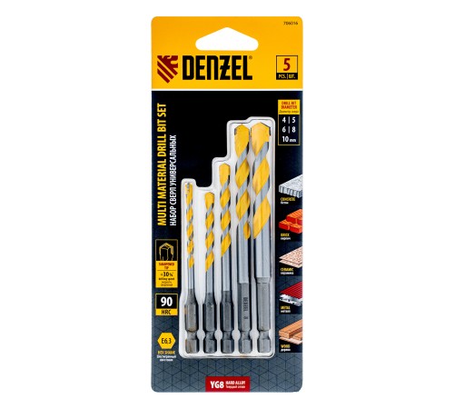 Набор сверл универсальных, Multi cut, 4-10 мм, 5 шт Denzel