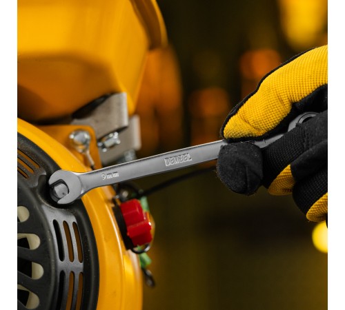 Ключ комбинированный трещоточный, 9 мм, CrV, матовый хром Denzel